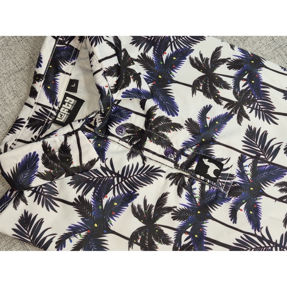 Lofty Llama Mens Tropical Holiday Christmas Lights Golf Polo Large Cruise Palms
